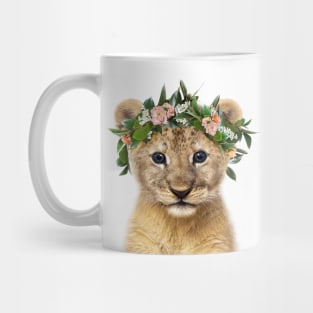 Baby Lion with Flower Crown, Baby Girl, Pink Nursery, Baby Animals Art Print by Synplus Mug